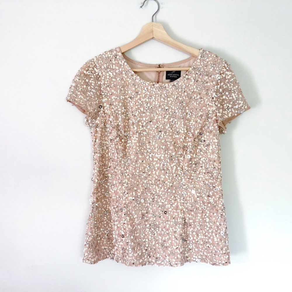 Adrianna Papell Blush Pink Sequin Top - Picture 3 of 7